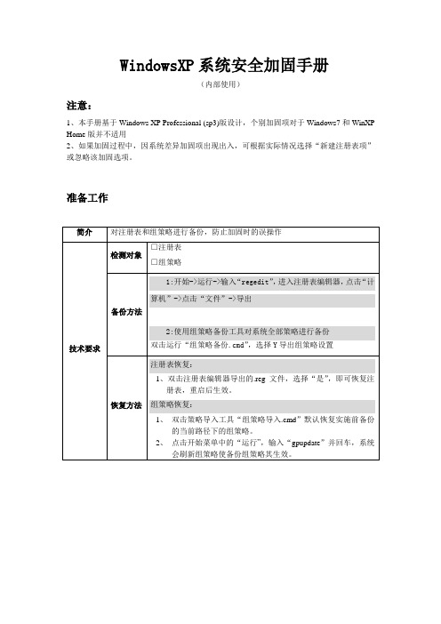 WindowsXP系统安全加固手册