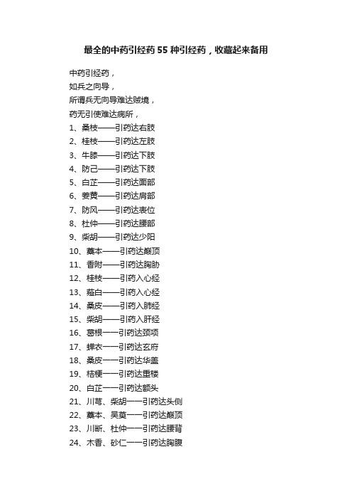 最全的中药引经药55种引经药，收藏起来备用