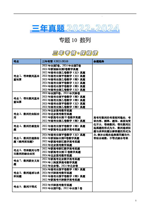 专题10 数列(原卷版)-三年(2022–2024)高考数学真题分类汇编(全国通用)