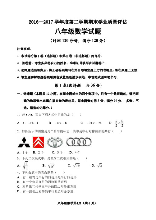 16---17八年级数学第二学期期末试题