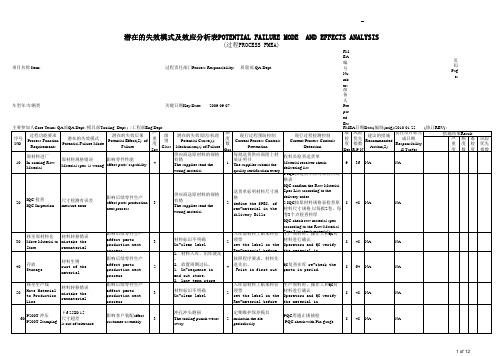 FMEA潜在失效模式及分析标准表格模版1