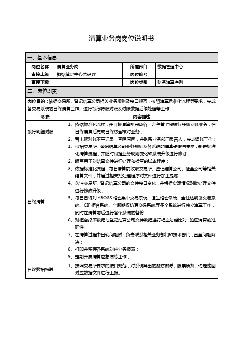 岗位说明书证券公司清算业务岗