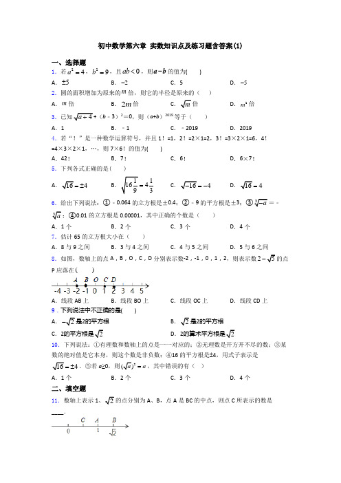 初中数学第六章 实数知识点及练习题含答案(1)