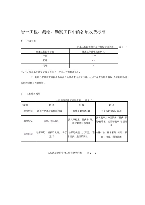 《岩土工程、测绘、勘察工作中的各项收费标准》