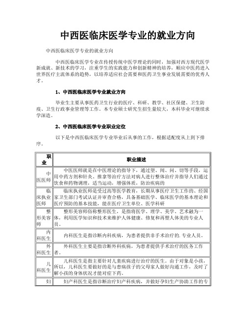 中西医临床医学专业的就业方向