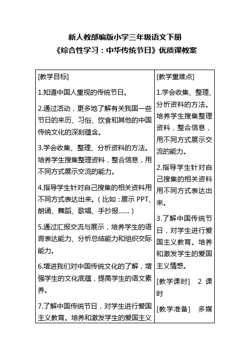 新人教部编版小学三年级语文下册《综合性学习：中华传统节日》优质课活动教案