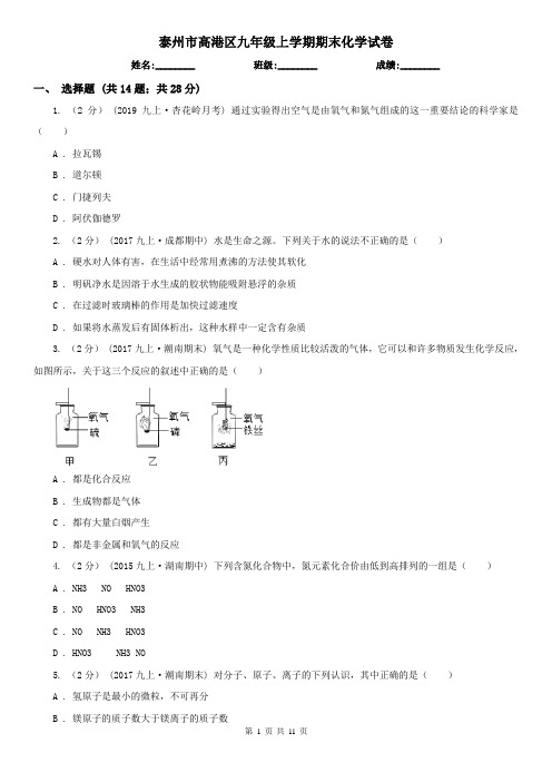 泰州市高港区九年级上学期期末化学试卷