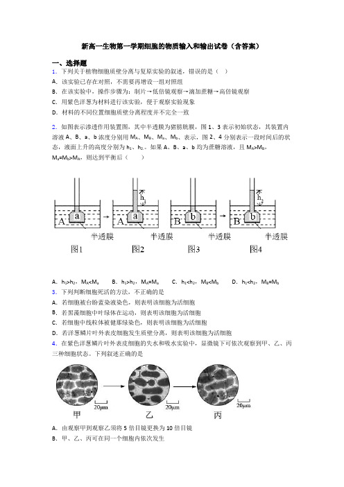 新高一生物第一学期细胞的物质输入和输出试卷(含答案)