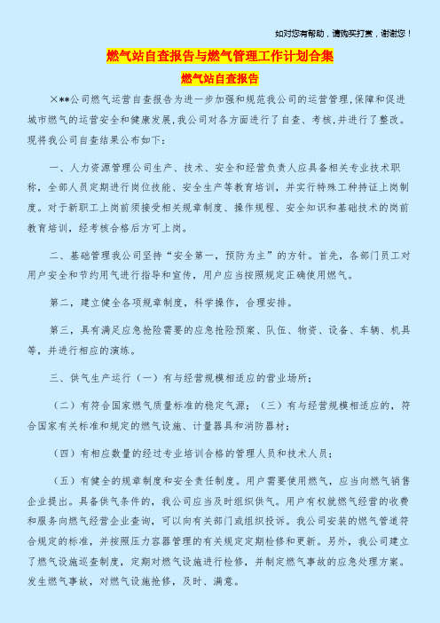 燃气站自查报告与燃气管理工作计划合集.doc