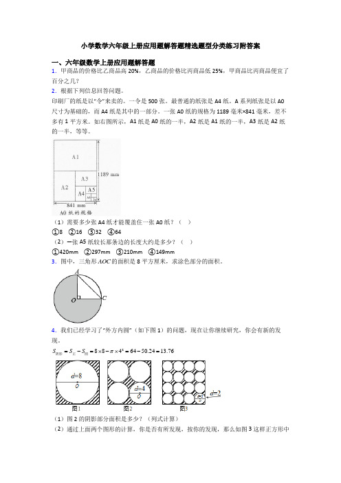 小学数学六年级上册应用题解答题精选题型分类练习附答案