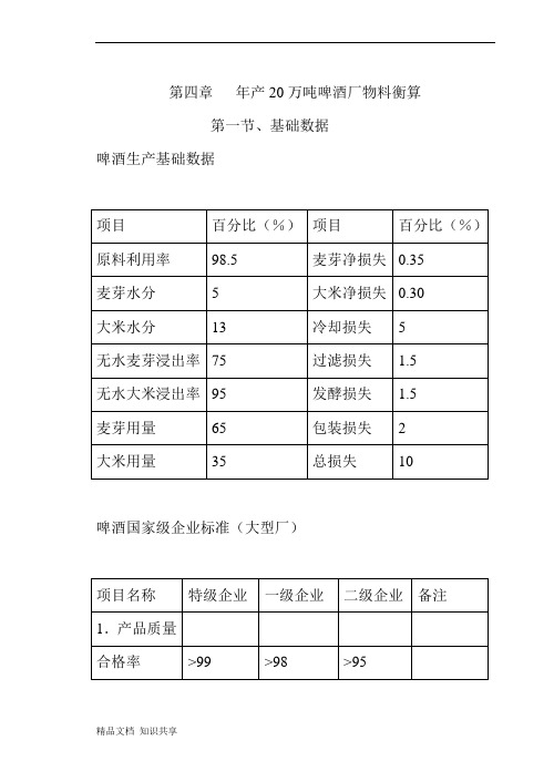 年产20万吨啤酒厂物料衡算