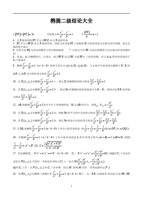 高三数学—椭圆二级结论大全