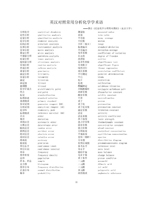 英汉对照常用分析化学学术语