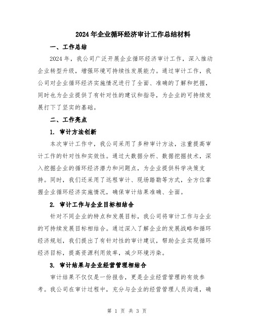 2024年企业循环经济审计工作总结材料