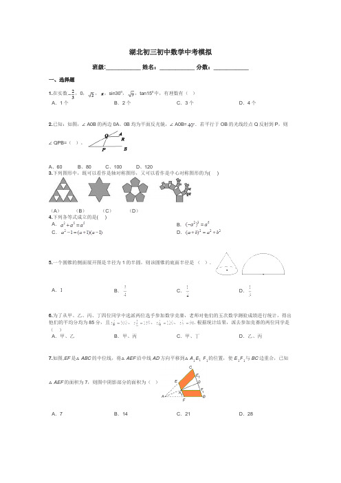 湖北初三初中数学中考模拟带答案解析
