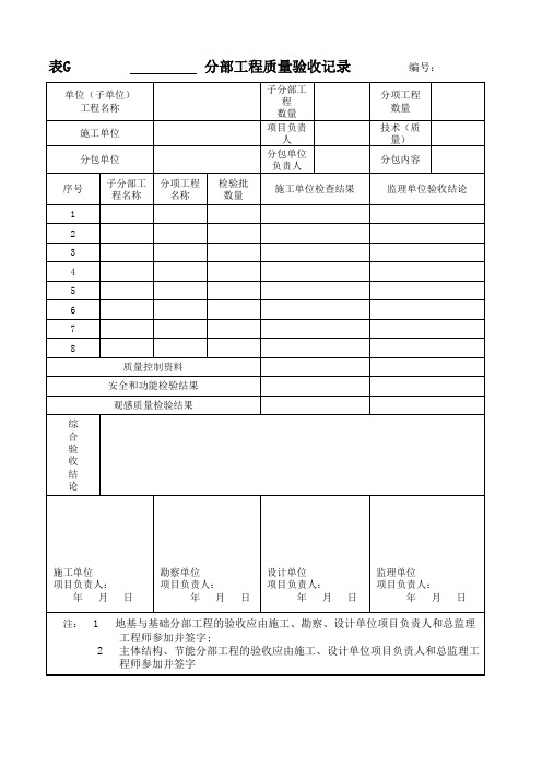 表G  分部工程质量验收记录