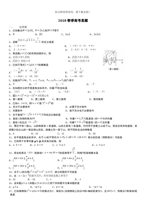 2019年春季高考数学真题