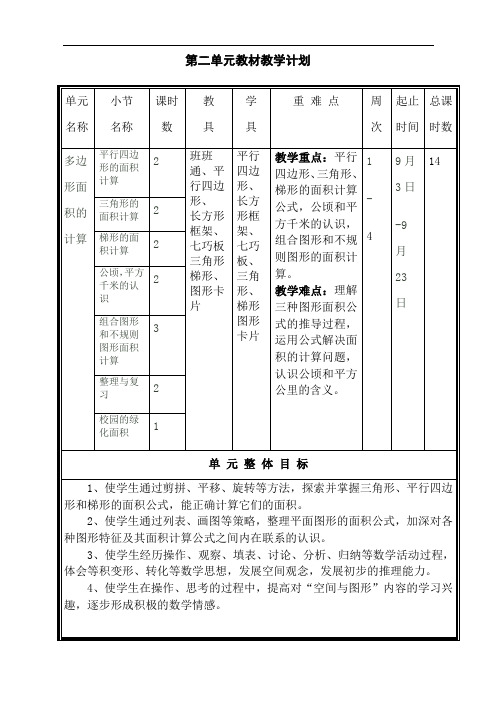 苏教版小学数学五年级上册第二单元教案多边形的面积