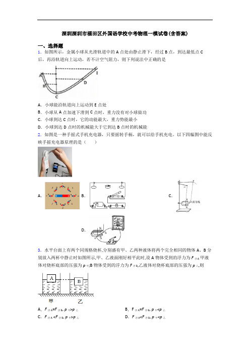 深圳深圳市福田区外国语学校中考物理一模试卷(含答案)