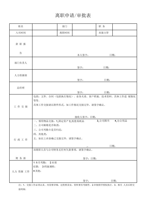 离职申请／审批表