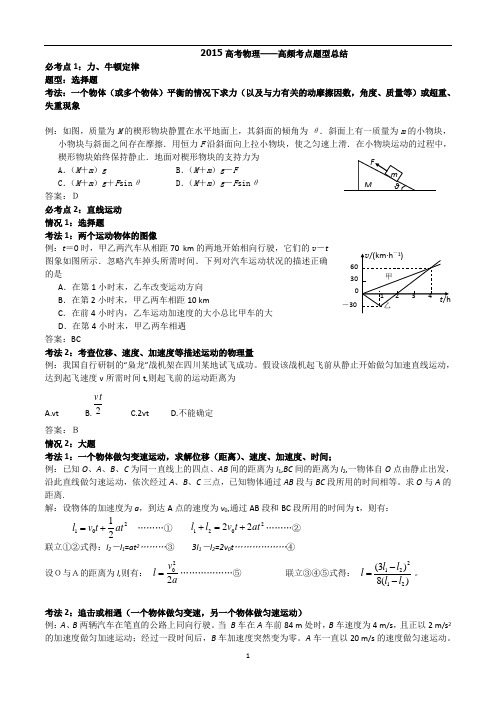 2015高考物理——高频考点题型总结