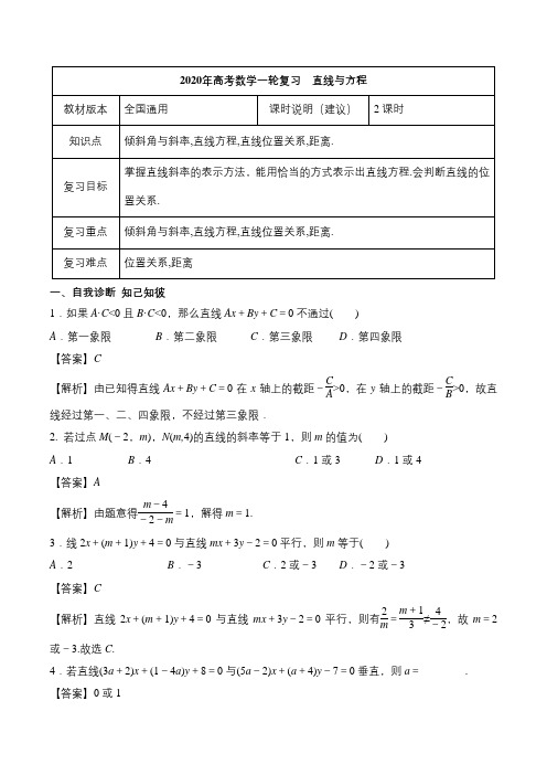 2020年高考数学一轮复习教案(全国通用版)-直线与方程