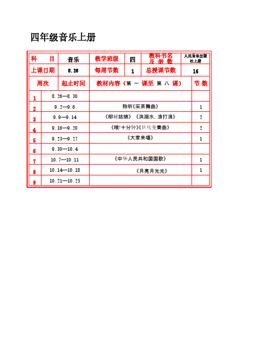 【免费下载】人音版小学四年级音乐第七册全册教案