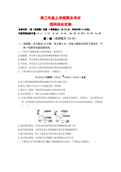 高三上学期期末考试理综生物试题含答案