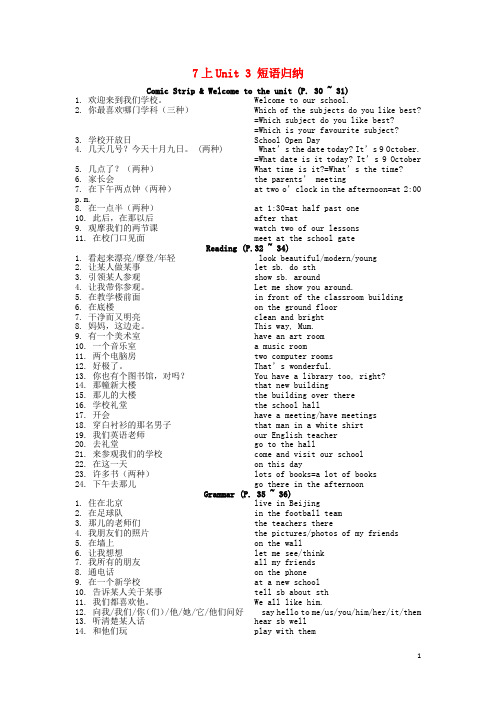 江苏省盐城市亭湖区七年级英语上册Unit3Welcometoourschool短语归纳(新版)牛津版