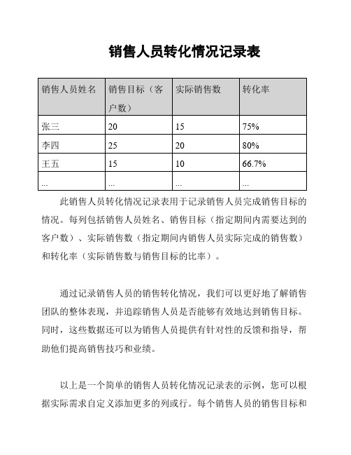 销售人员转化情况记录表