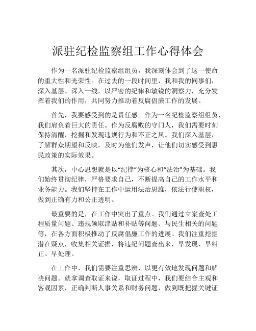 派驻纪检监察组工作心得体会