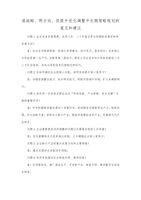 谋战略、明方向、促提升优化调整中长期策略规划的意见和建议