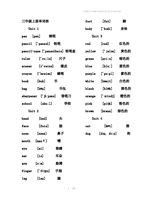 人教版小学3-6年级英语词汇表(含音标)修改