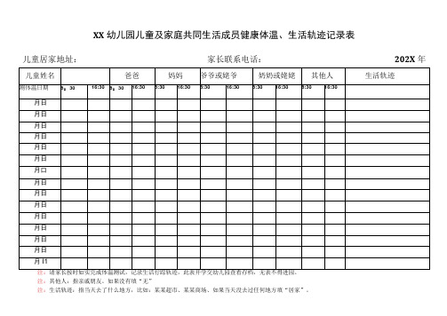 XX幼儿园儿童及家庭共同生活成员健康体温、生活轨迹记录表(2023年)