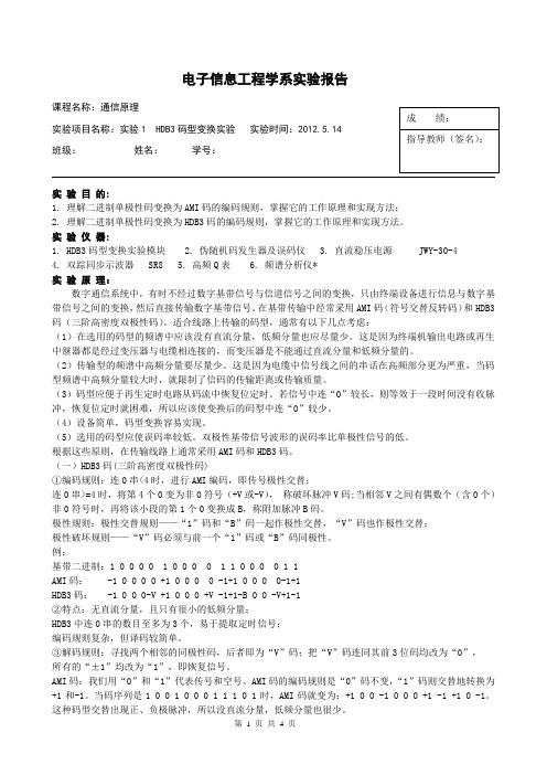 通信原理实验HDB3码型变换实验