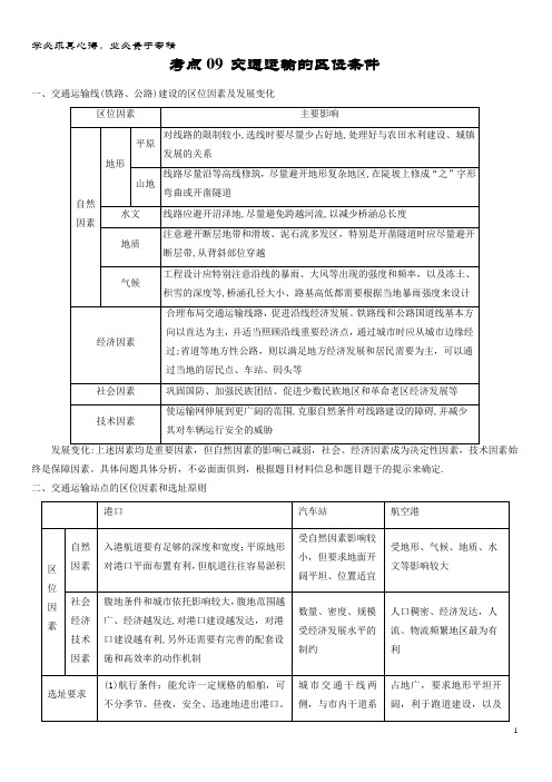 高三地理一轮复习 最基础系列 09 交通运输的区位条件 