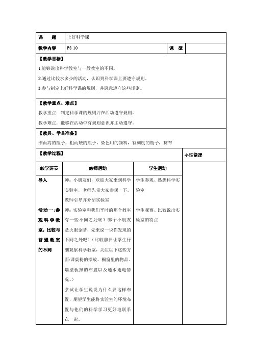 苏教版一年级上好科学课教案