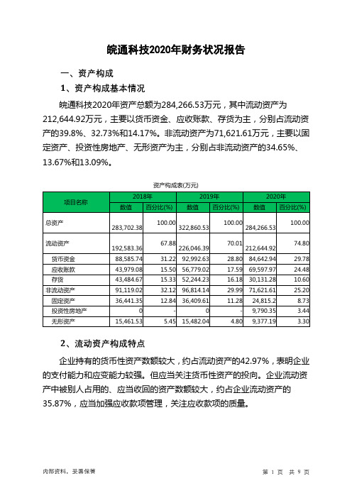 皖通科技2020年财务状况报告