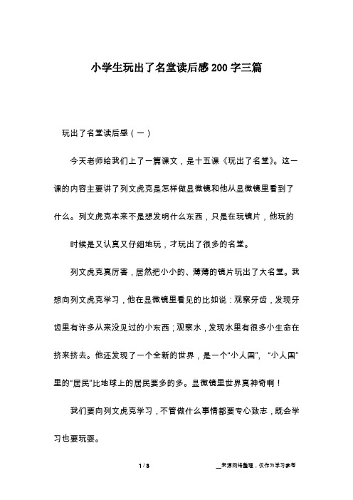 小学生玩出了名堂读后感200字三篇