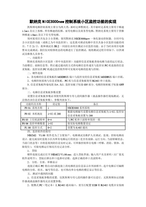 默纳克NICE3000new系统小区监控功能的实现