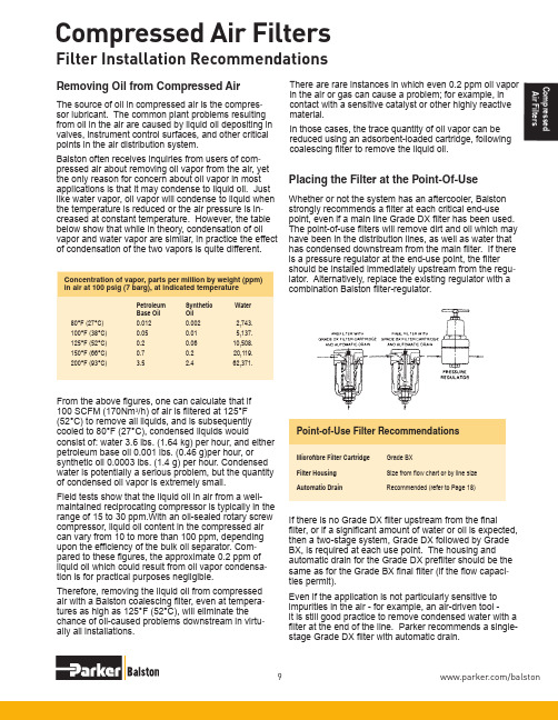 巴尔斯顿压缩空气过滤器说明书