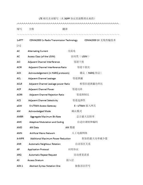 LTE相关名词缩写(从3GPP协议里面整理出来的)