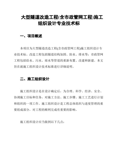 大型隧道改造工程(含市政管网工程)施工组织设计专业技术标