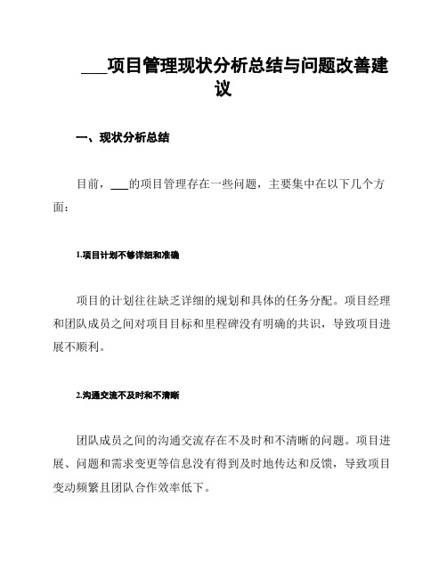 ___项目管理现状分析总结与问题改善建议