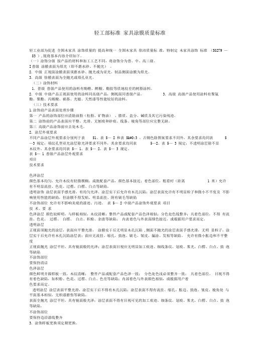 轻工部标准家具涂膜质量标准