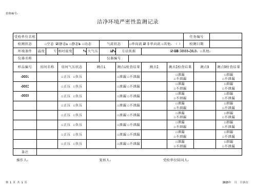 洁净环境严密性监测记录表