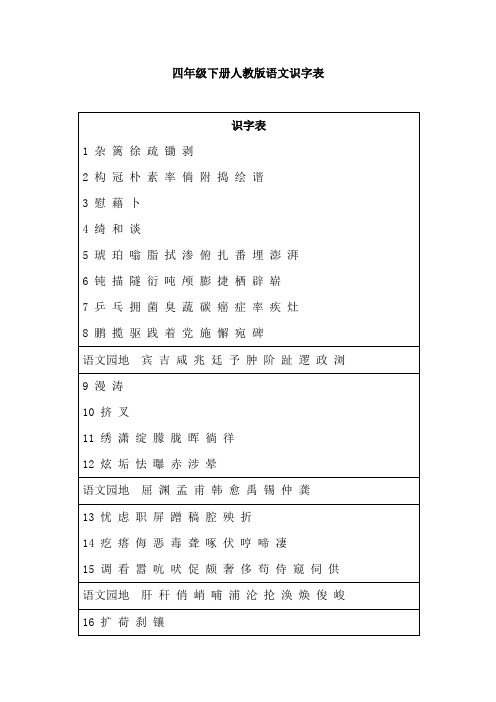 四年级下册人教版语文识字表