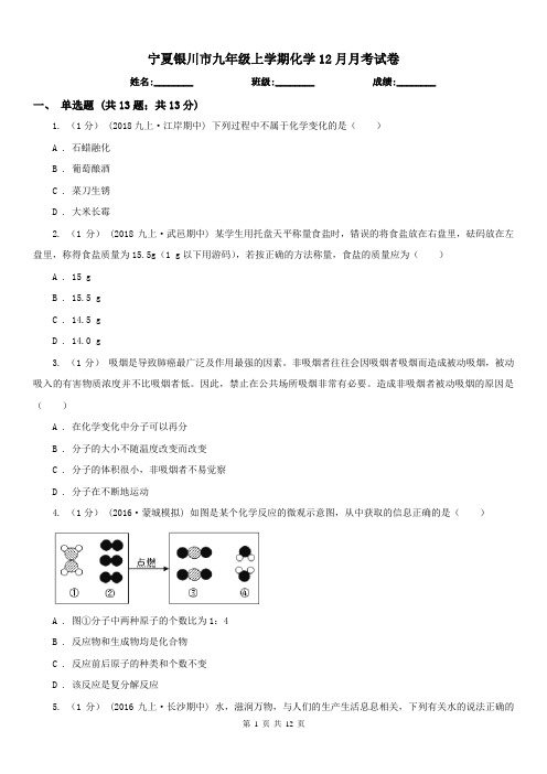 宁夏银川市九年级上学期化学12月月考试卷