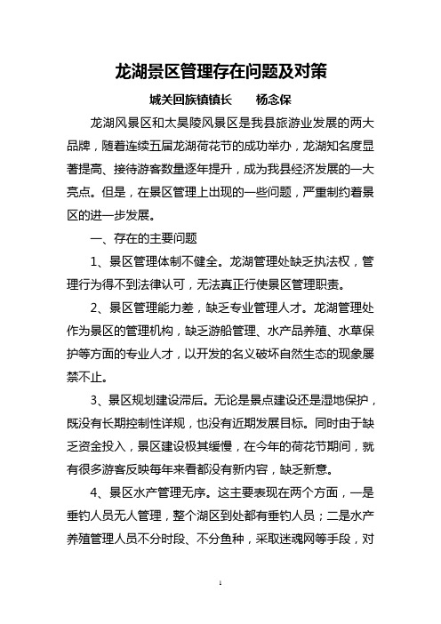 龙湖景区管理存在问题及对策