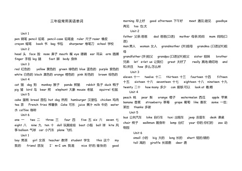 小学常用英语单词